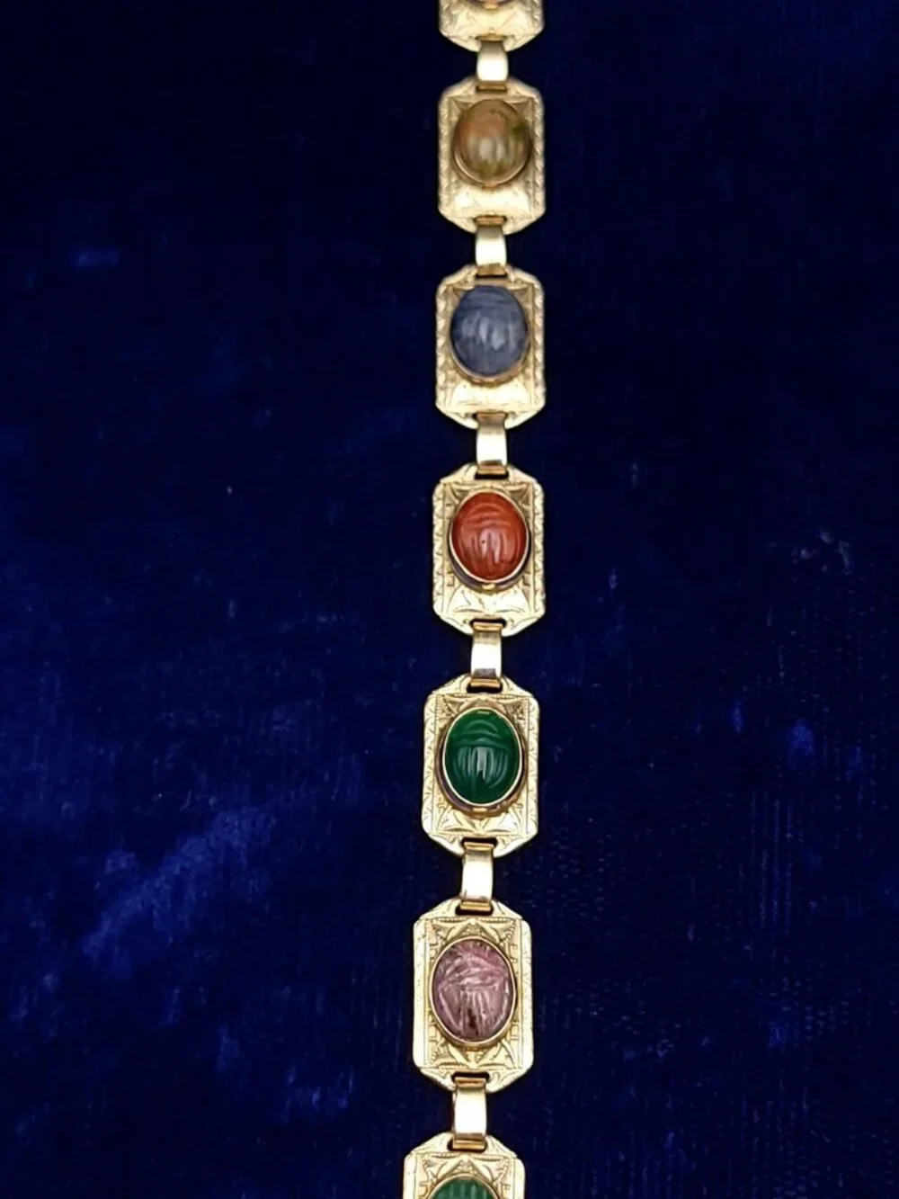 10K Gold and Semi-Precious Stone Scarab Bracelet